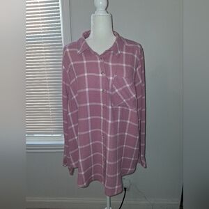 Torrid Pink & White Plaid Flannel Buttown Down Shirt 2X 16/18